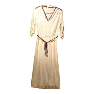 Vintage 70’s Velour Cream Brown Prairie Dress S/M Anthropologie Style Slit Side